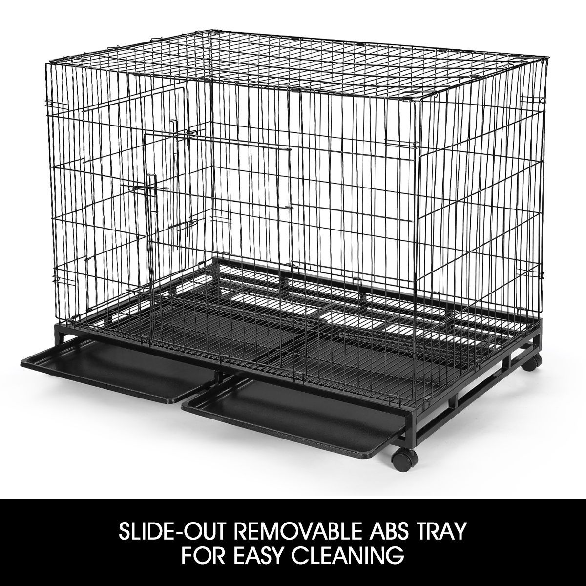 48" Metal Pet Cage Wheeled Cat Crate Collapsible Dog Kennel with 2 Trays Cushion & Cover Crazy