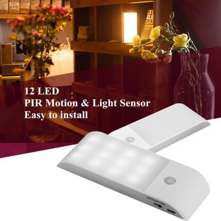12 LED USB PIR Motion Sensor Induction Night light Closet Wall Rechargeable Lamp