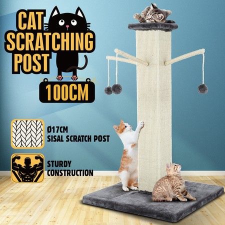 Cat Scratching Post Pole Kitten Modern Climbing Tree Scratcher Tower Pet Furniture Interactive Ball Toys 100cm Tall