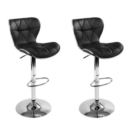 Set Of 2 Pu Leather Kitchen Bar Stools, Black Leather And Chrome Breakfast Bar Stools