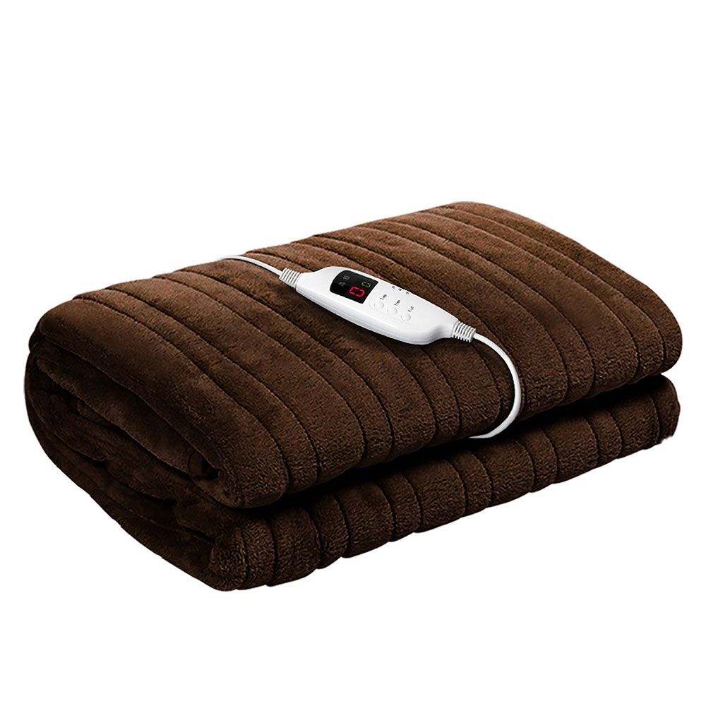 Coral Fleece Electric Throw Blanket - Chocolate