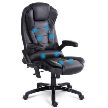 8 Point Massage Executive PU Leather Office Chair - Black