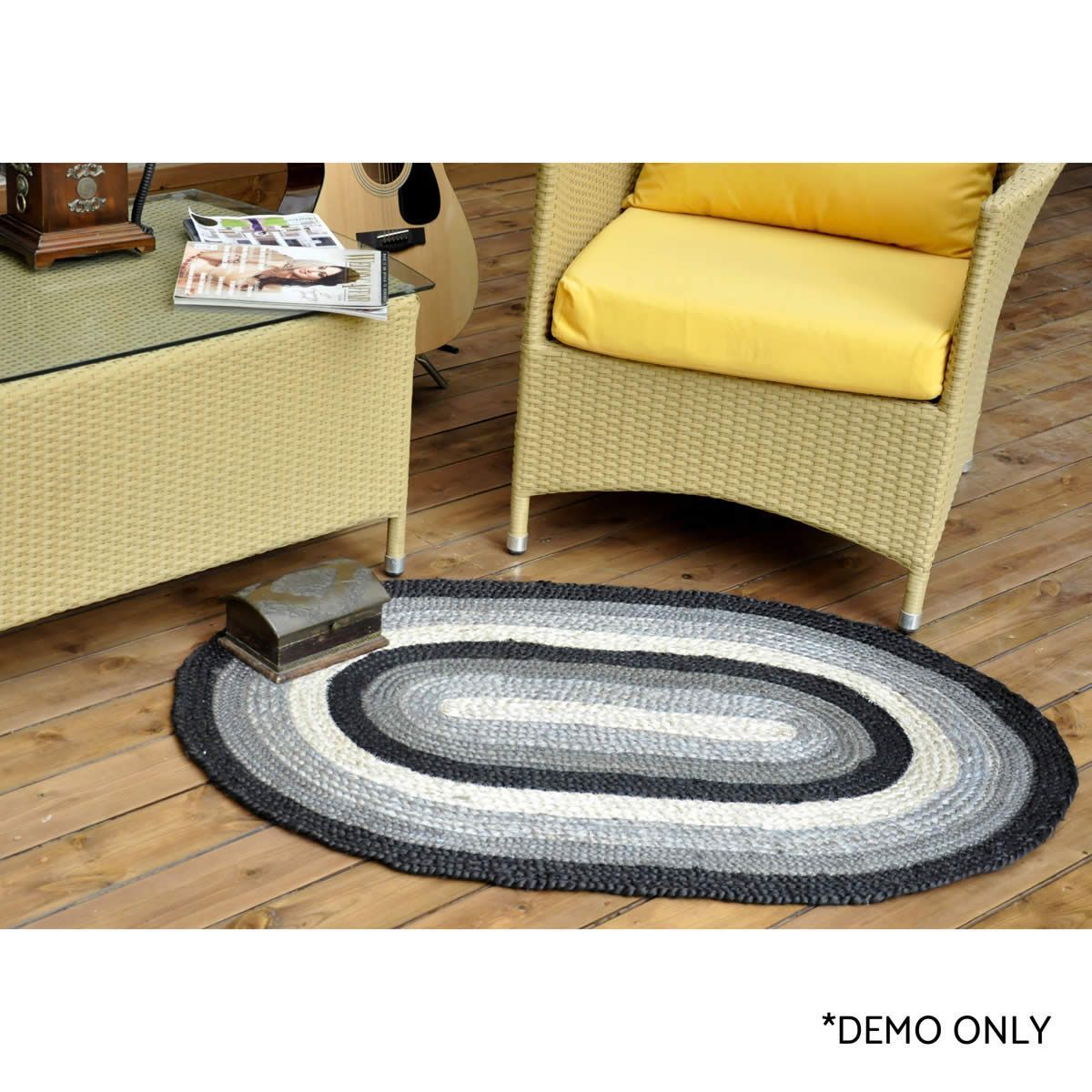 Oval Cotton Grey Rug 80x120cm Black & Grey Crazy Sales