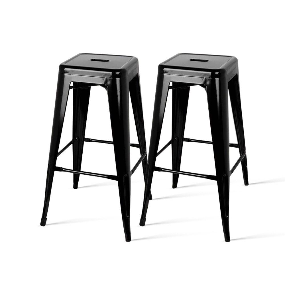 Set of 2 Steel Kitchen Bar Stools 76cm - Black