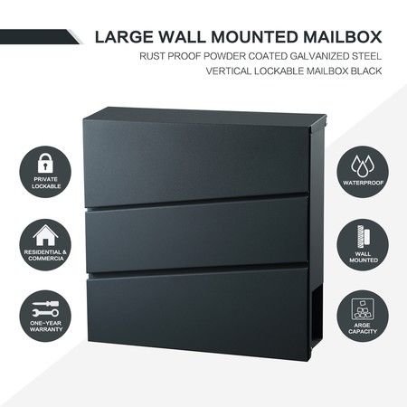 Modern White Wall Mount Mailbox & Newspaper Holder, Large Capacity For Front Door White