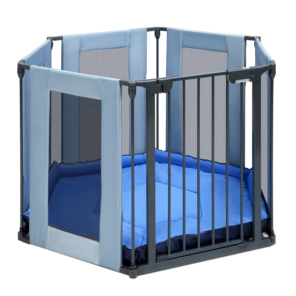 3in1 Metal Safety Playpen with Double Locking System & Mat Dark Grey