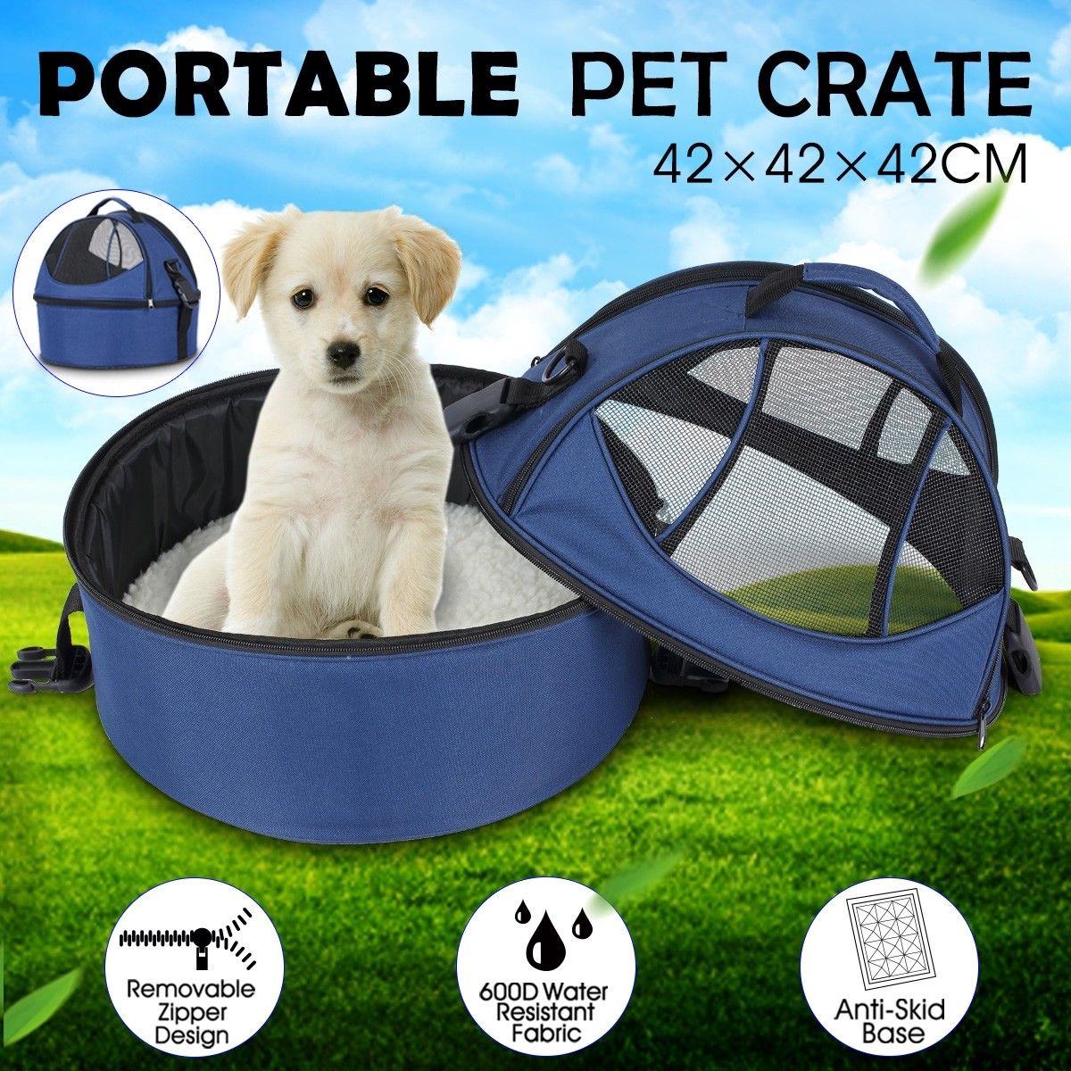 Portable Pet Carrier Dog Bed Detachable Cat Cage Travel Bag Dark Blue