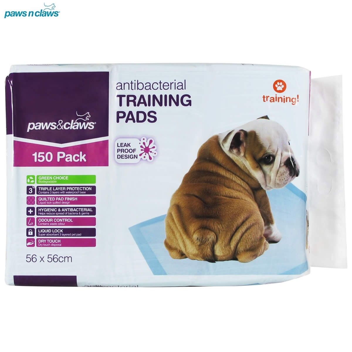 Paws N Claws Antibacterial Puppy Toilet Training Pads 56x56cm 150 Pack