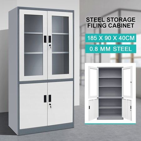 Filing Cabinet Lockable Steel Storage Cupboard W 2 Transparent