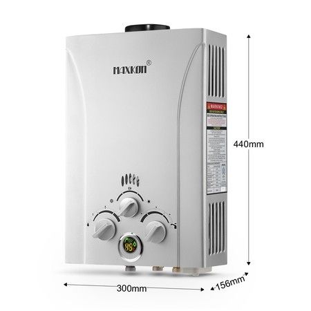 MAXKON 10 in 1 550L/Hr Portable Outdoor Gas LPG Instant Shower Water Heater  - Silver