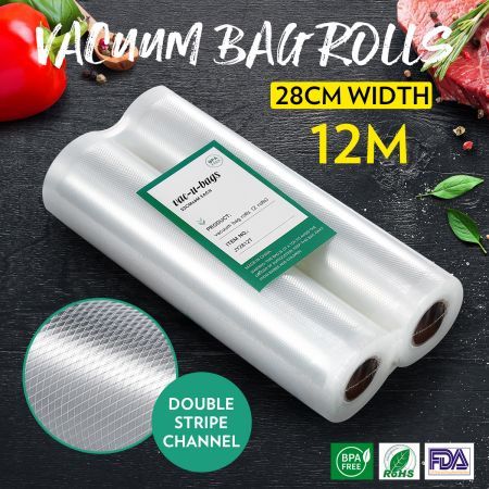 Vacuum Sealer Bags 2 Rolls 28cm*600cm Foodsaver Sous Vide Double-Sided Twill Bag for Vacuum Sealers