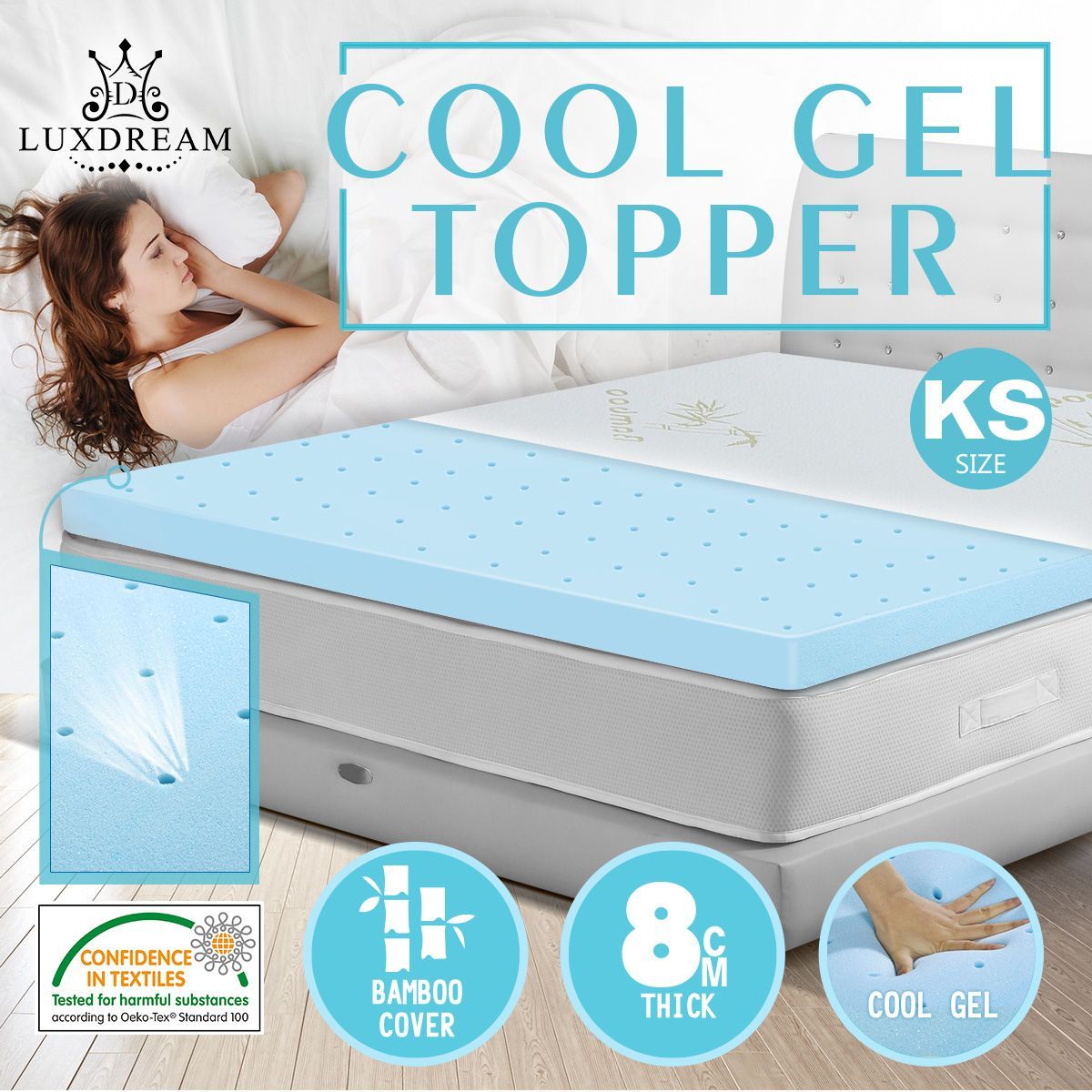 King Single Bed Cool Gel Memory Foam Mattress Topper 8cm Thick Crazy