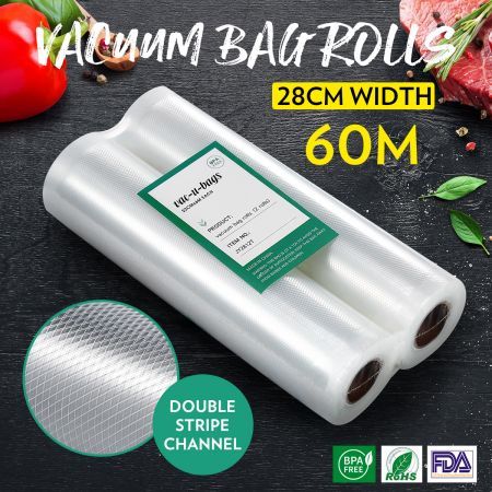 10 Rolls 28cm*600cm Vacuum Sealer Bags(total 60M) Foodsaver Rolls Double-Sided Twill Food Saver Bag