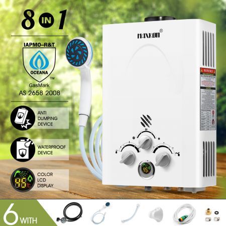 MAXKON 8 in 1 520L/Hr Portable Outdoor Gas Instant Shower Water Heater - White