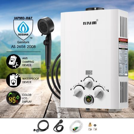 MAXKON 520L/Hr Portable Outdoor Gas LPG Instant Shower Water Heater - White