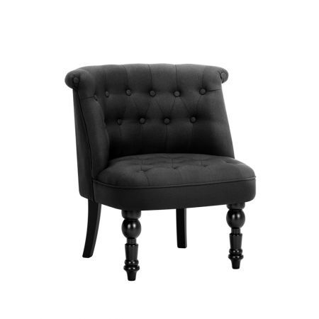 French Provincial Lorraine Accent Chair Linen Fabric - Black