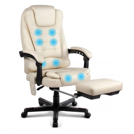 8-Point Massage Office Chair with Footrest - Beige | Crazy Sales