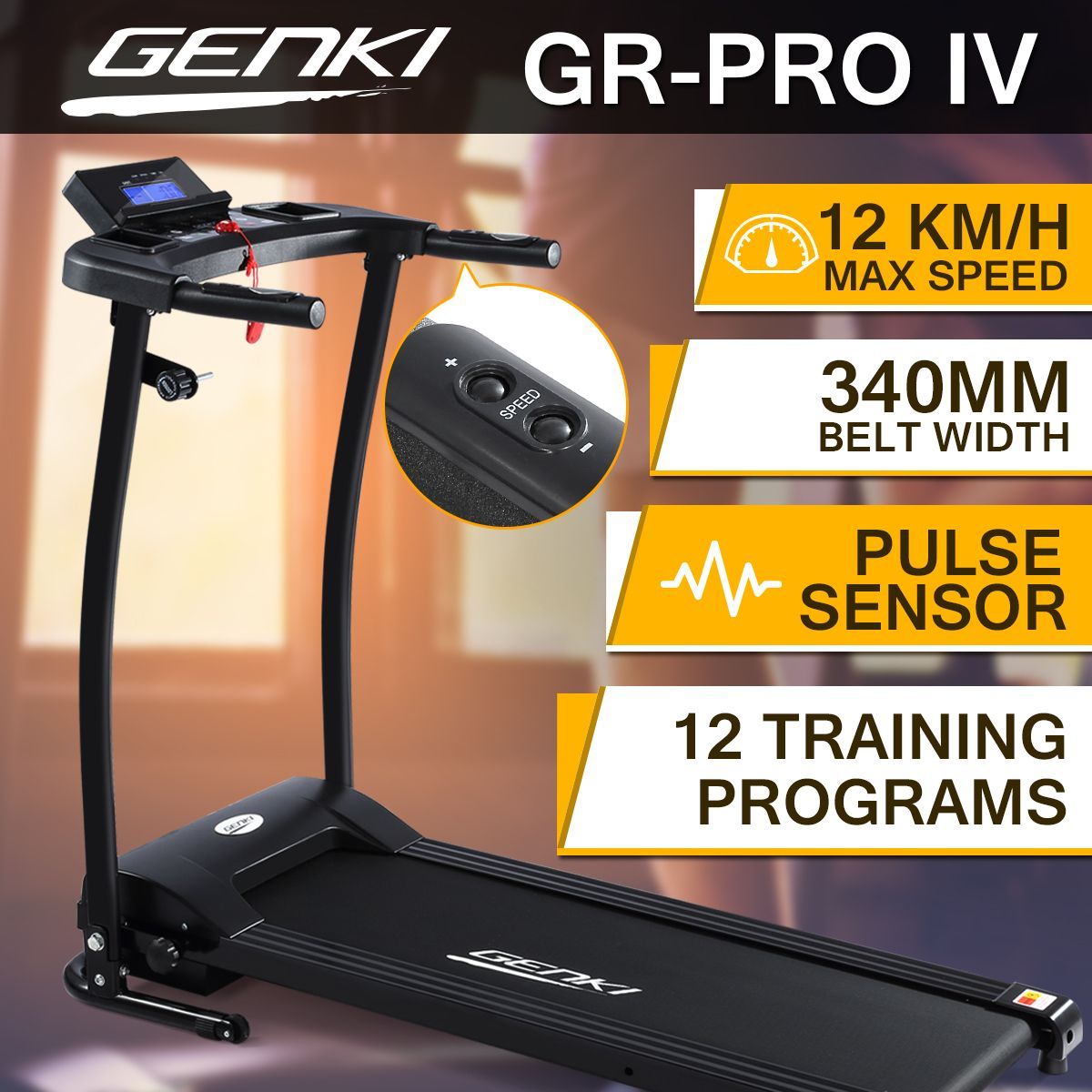 Genki Treadmill Folding Fitness Exercise Machine Gym Equipment w/340mm Belt