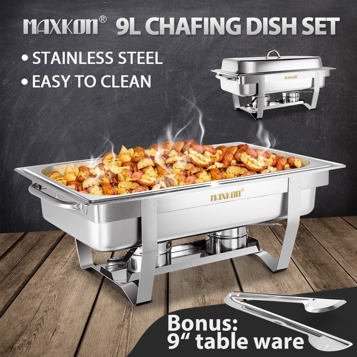 9L Bain Marie Bow Chafing Dishes S/S Buffet Food Warmer Stackable