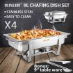  4 Sets Bain Marie Bow Chafing Dishes 9L S/S Buffet Food Warmer Stackable