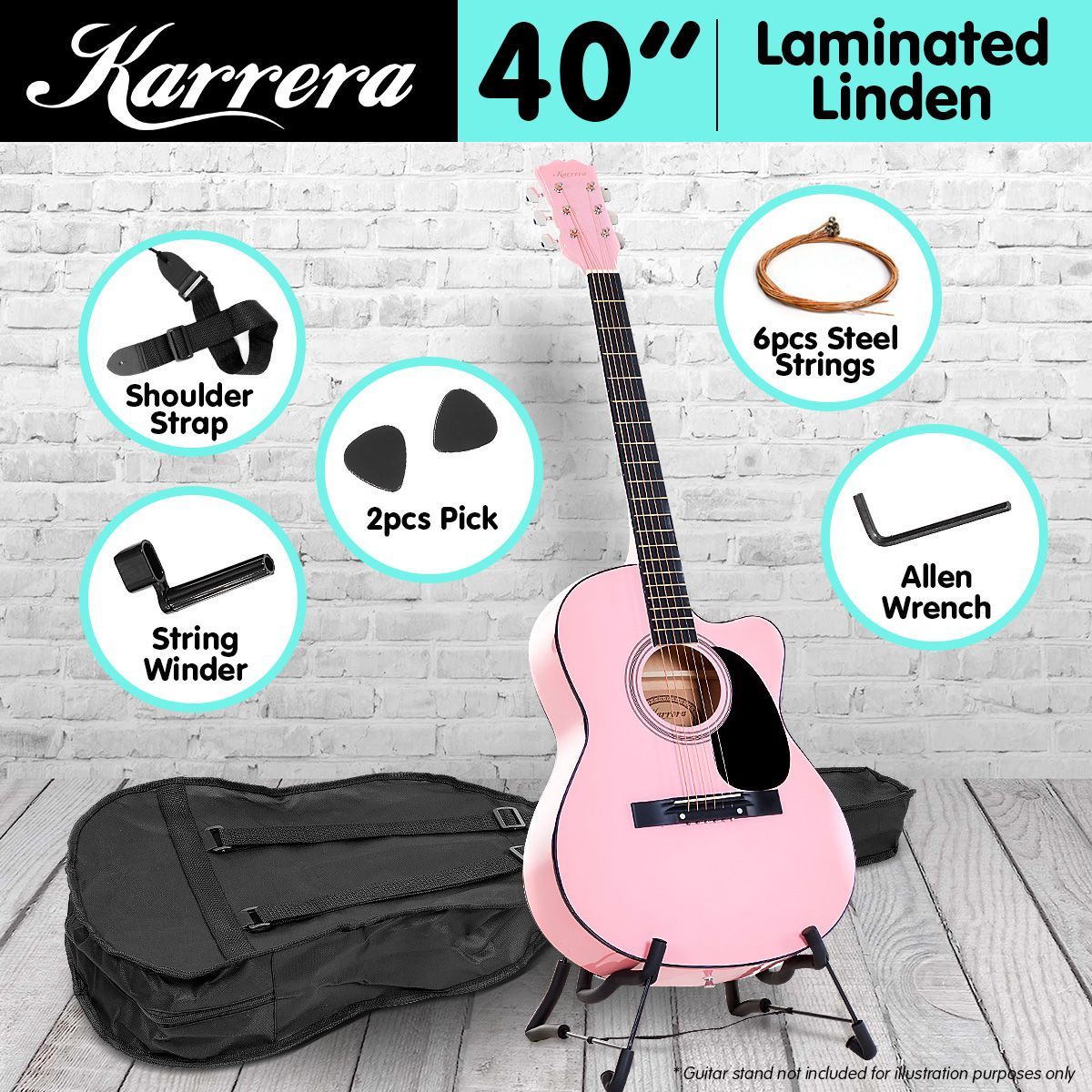 Karrera Acoustic Cutaway 40in Guitar - Pink