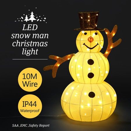 3D Snowman Christmas Light 10M LED Rope Fairy Xmas Decor Figure w/Hat - White
