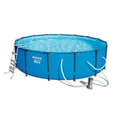 Bestway 4.57M Above Ground Metal Frame Swimming Pool w/Ladder, Cover ...