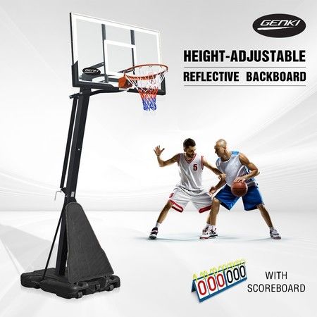 Genki Adjustable 2.45m-3.05m Portable Basketball Hoop System Stand w/Scoreboard