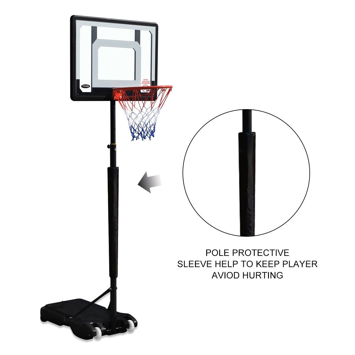 Genki Adjustable 1.65m2.1m Portable Kids Basketball Hoop System Stand