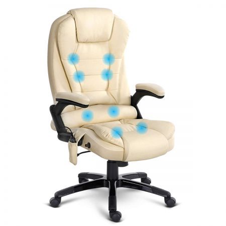 8 Point Massage Executive PU Leather Office Chair - Beige