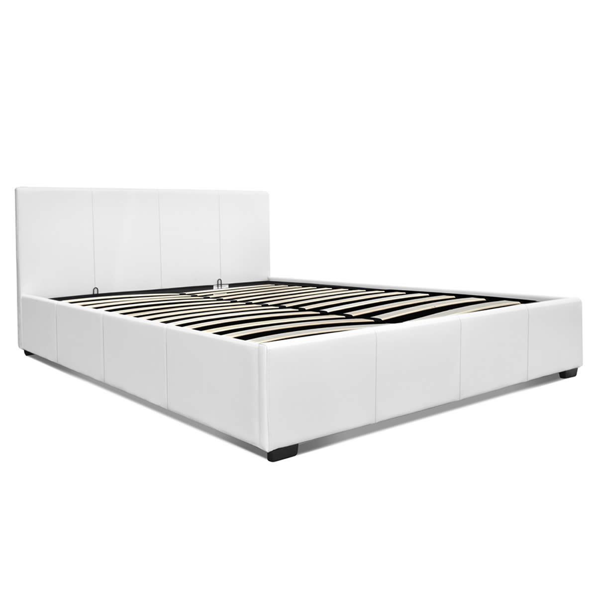 PU Leather Gas Lift Double Bed Frame White Crazy Sales