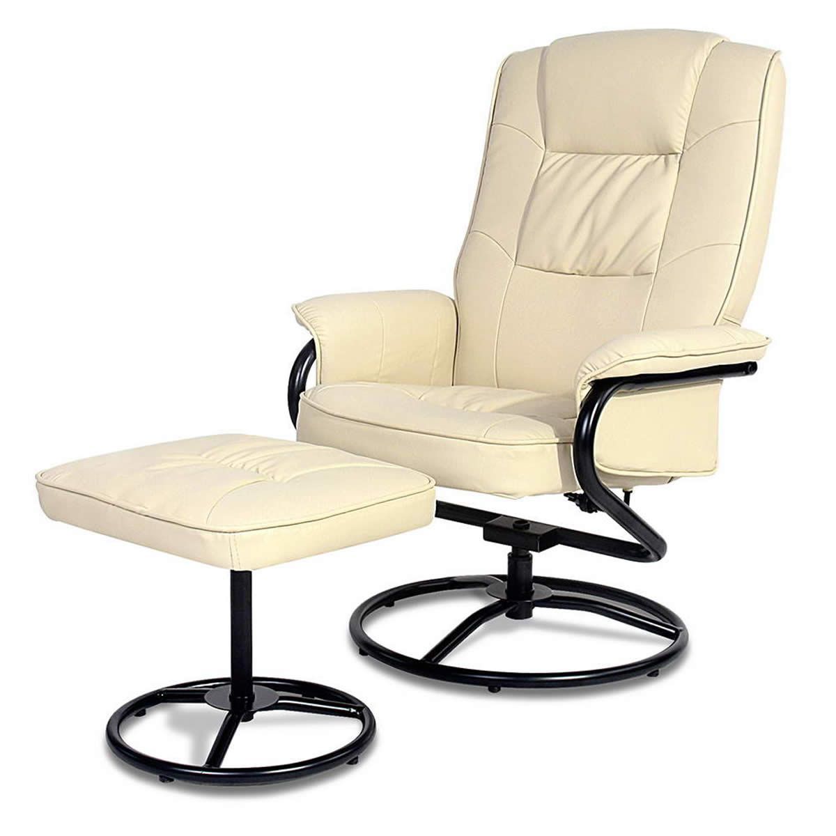 PU Leather Recliner Chair and Footrest Beige Crazy Sales