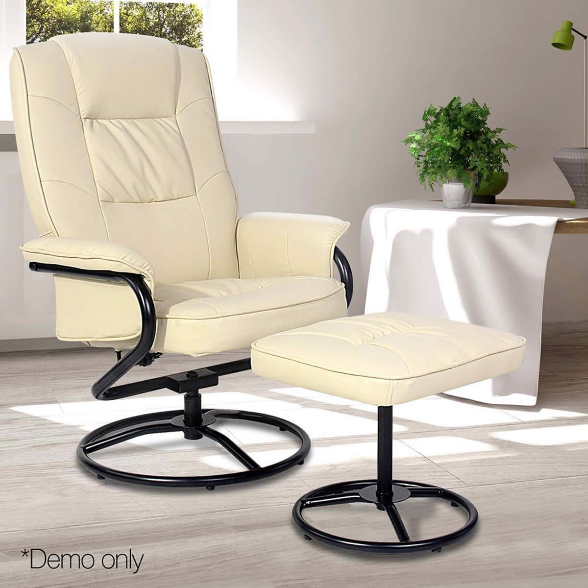 PU Leather Recliner Chair and Footrest Beige Crazy Sales