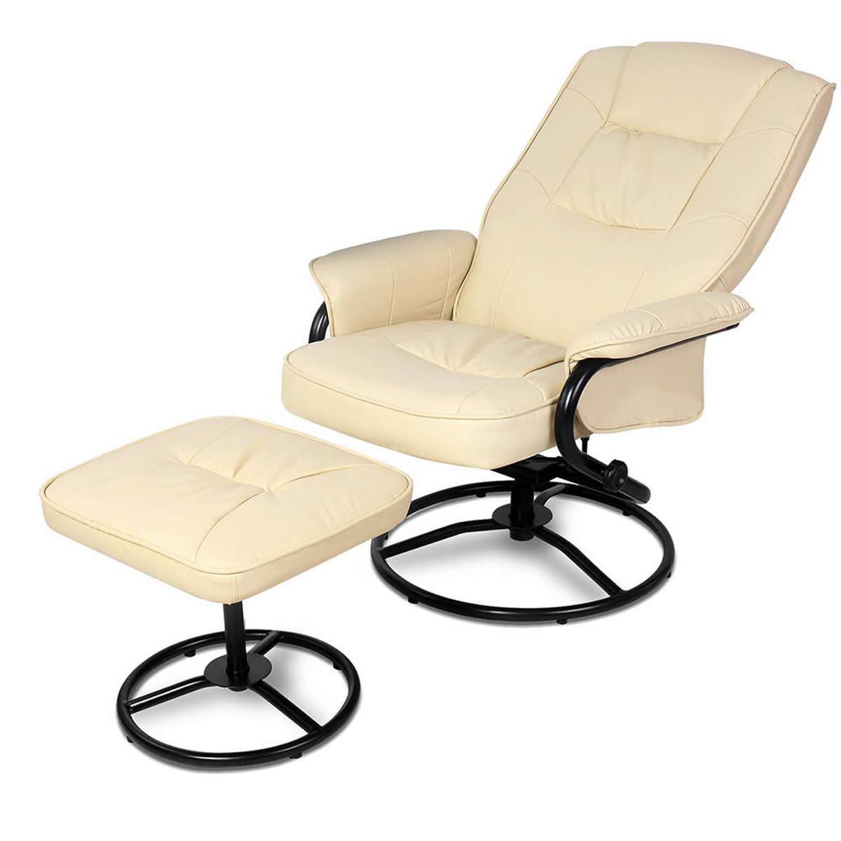 PU Leather Recliner Chair and Footrest Beige Crazy Sales