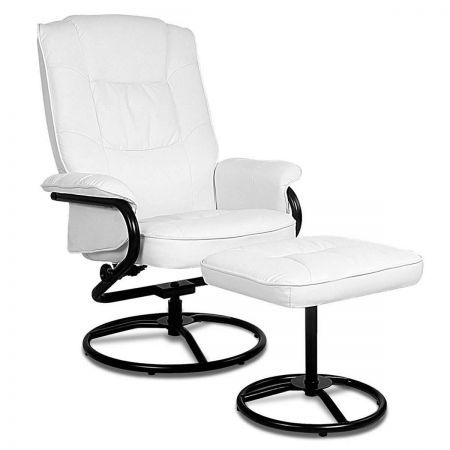 white leather swivel chair and footstool