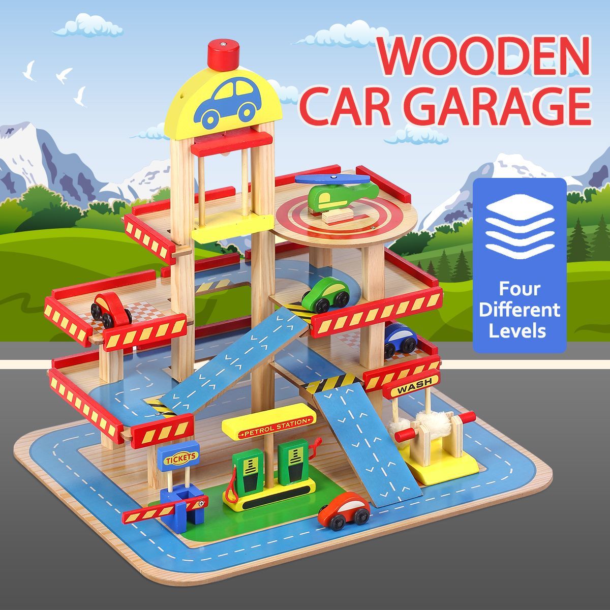 Wooden Car Garage Toy Car Park Car Ramp Car Parking Garage Playset wooden-car-garage-toy-car-park-car-ramp-car-parking-garage-playset