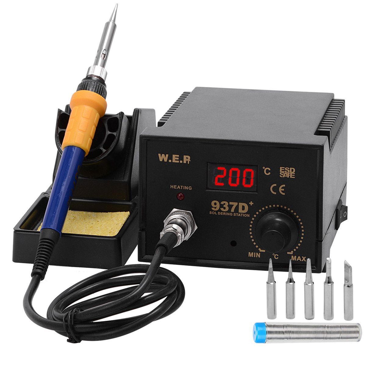 937D+ Electric Soldering Iron ESD Safe Solder Station 6 Tip Lead Welding Kit Crazy Sales