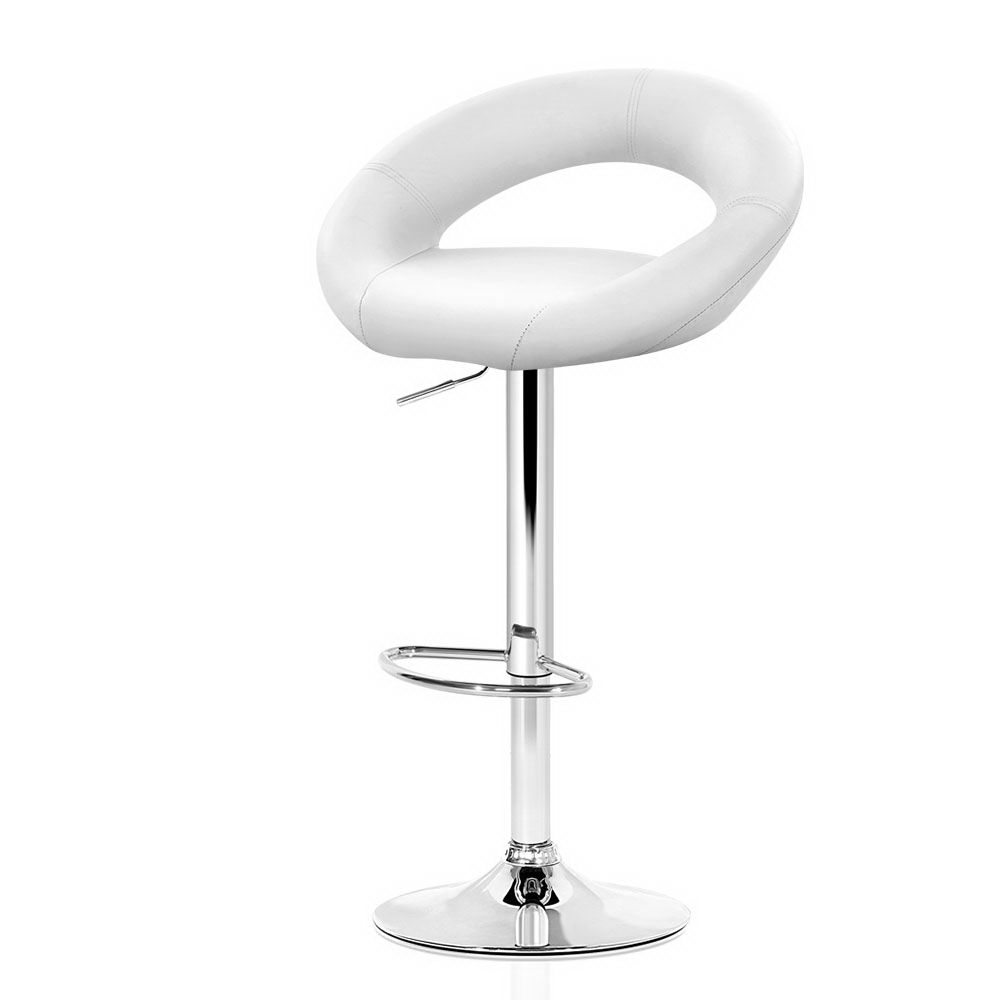 Artiss 2x Gas Lift Bar Stools Swivel Chairs Leather Chrome - White