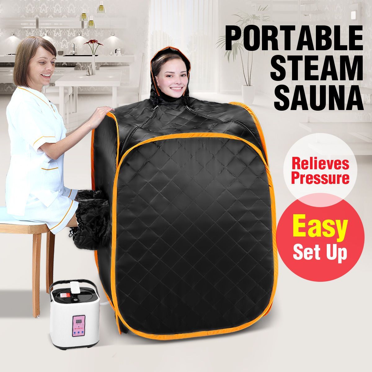 2-Person Pop-Up Sauna Tent Remote-Controlled Portable Home Body Steamer w/ Hat