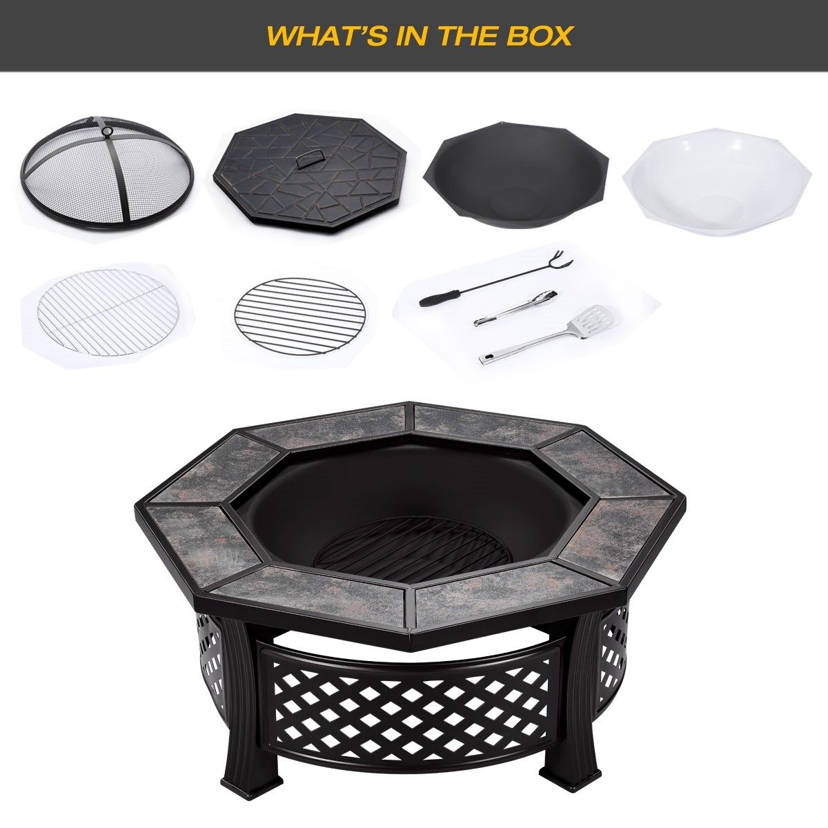 Maxkon 32" Fire Pit 4in1 Patio Camping Heater Fireplace Brazier w/BBQ