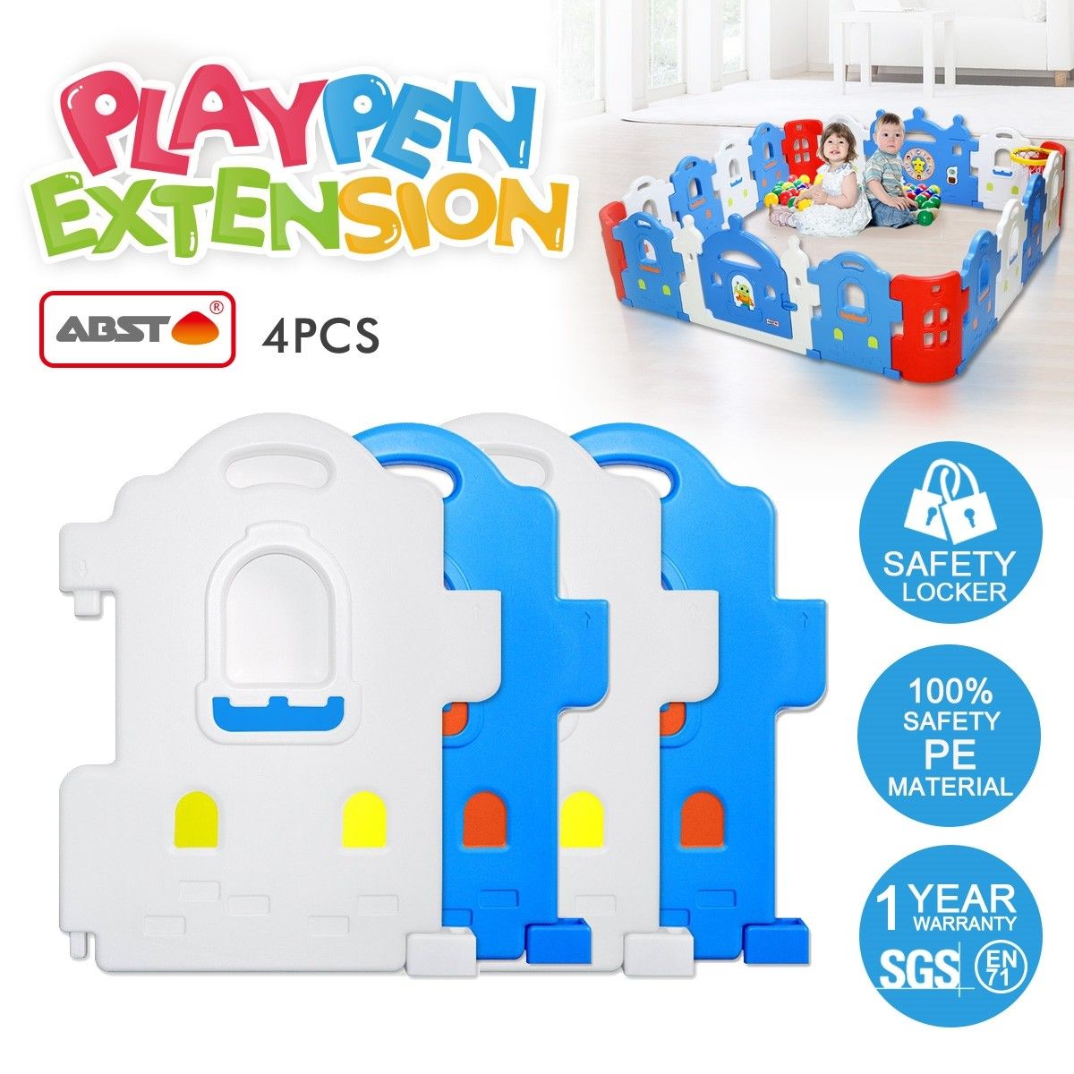 ABST Castle Design Baby Playpen Panel Extension Kids Safty Play Room - 4 Pcs
