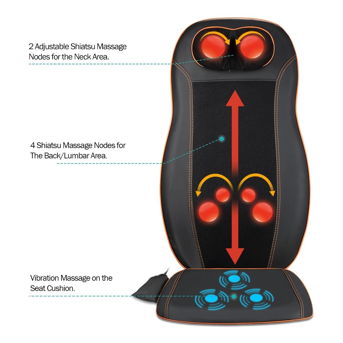 Electric Car Seat Back Massage Cushion Shiatsu Chair Pad with Heat