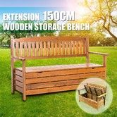 1.5M 3 Seat Wooden Outdoor Garden Storage Bench Chair Box Chest Furniture Timber