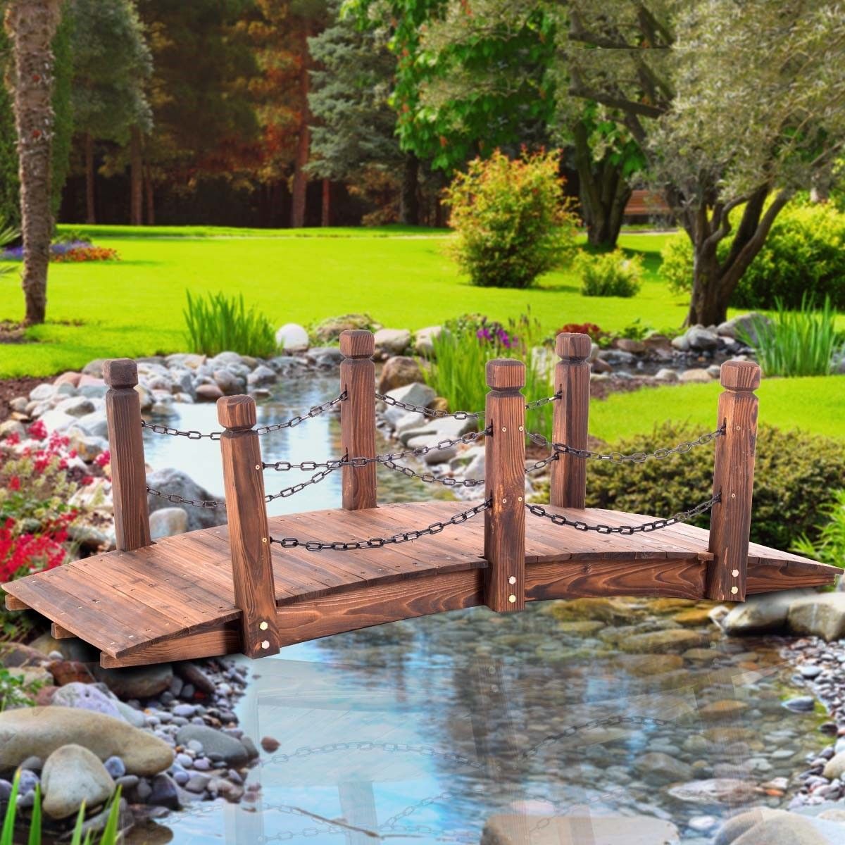 Garden Wooden Rustic Bridge Decoration Decor Outdoor Landscape Rail 160cm