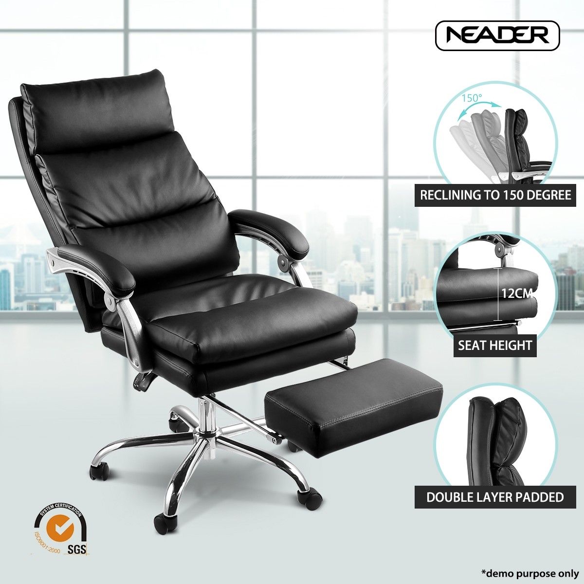 Executive Office Chair Ergonomic Reclining PU Leather Computer Seat w/Footrest