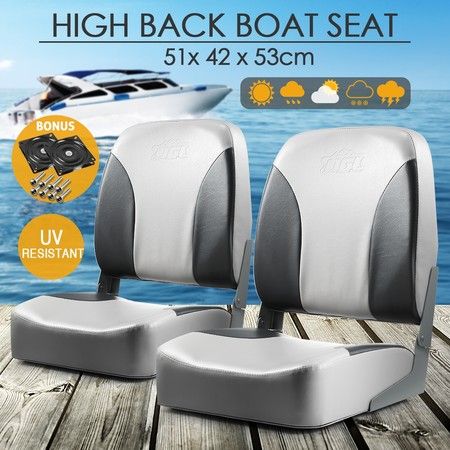 Pair of Fishing Boat Seat Captains Boat Chair Tall Back with Swivel Base  Grey