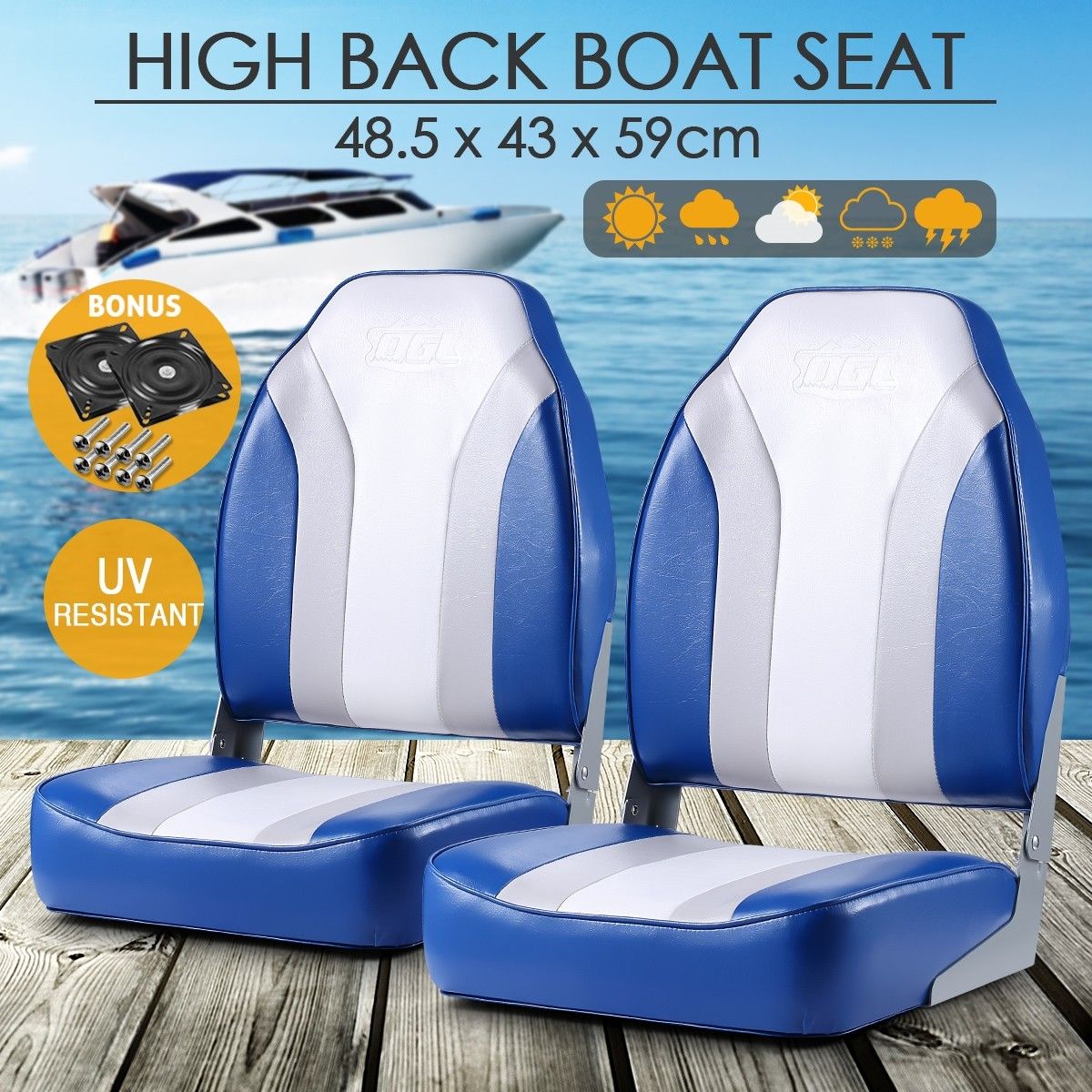 Pair of Speed Fishing Boat Seat Ocean Seat for Helmsman with Swivel Base