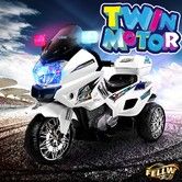 Kids Motorcycle Electric Ride on Toy Police Motorbike w/ 3 Wheels - White