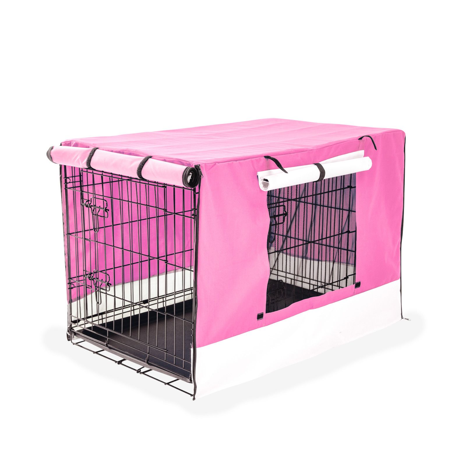 Wire Dog Cage Foldable Crate Kennel 24 inches with Tray + PINK Cover Combo