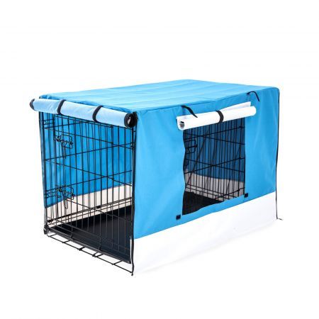 Wire Dog Cage Foldable Crate Kennel 30 inches with Tray + BLUE Cover Combo
